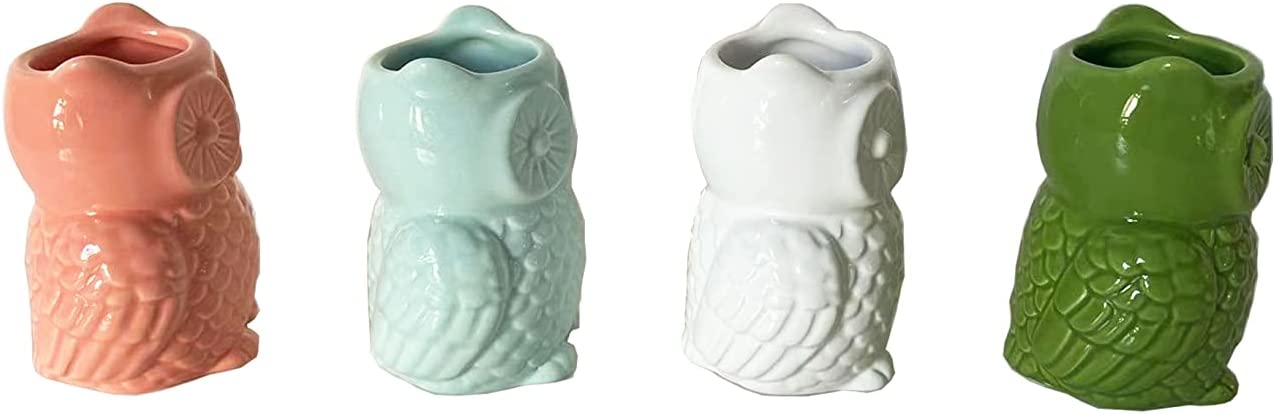 First of a Kind Set of 4 Ceramic Owl Shaped Vases