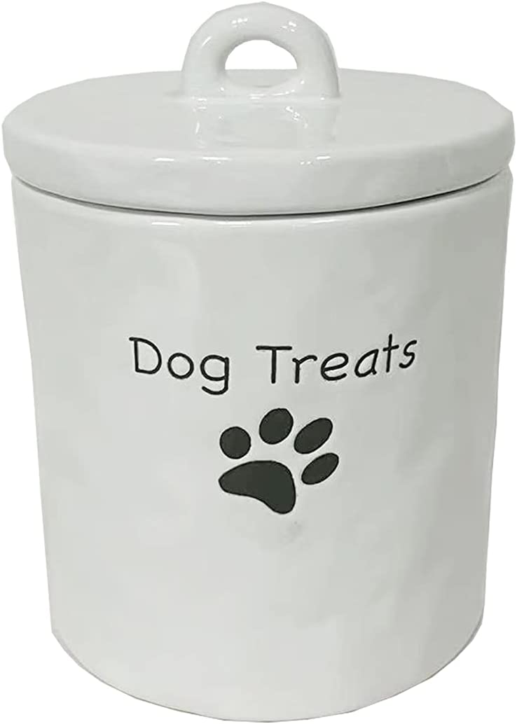 First of a Kind Dog Paw Ceramic Food Jar ,Food Canister with Lid in White