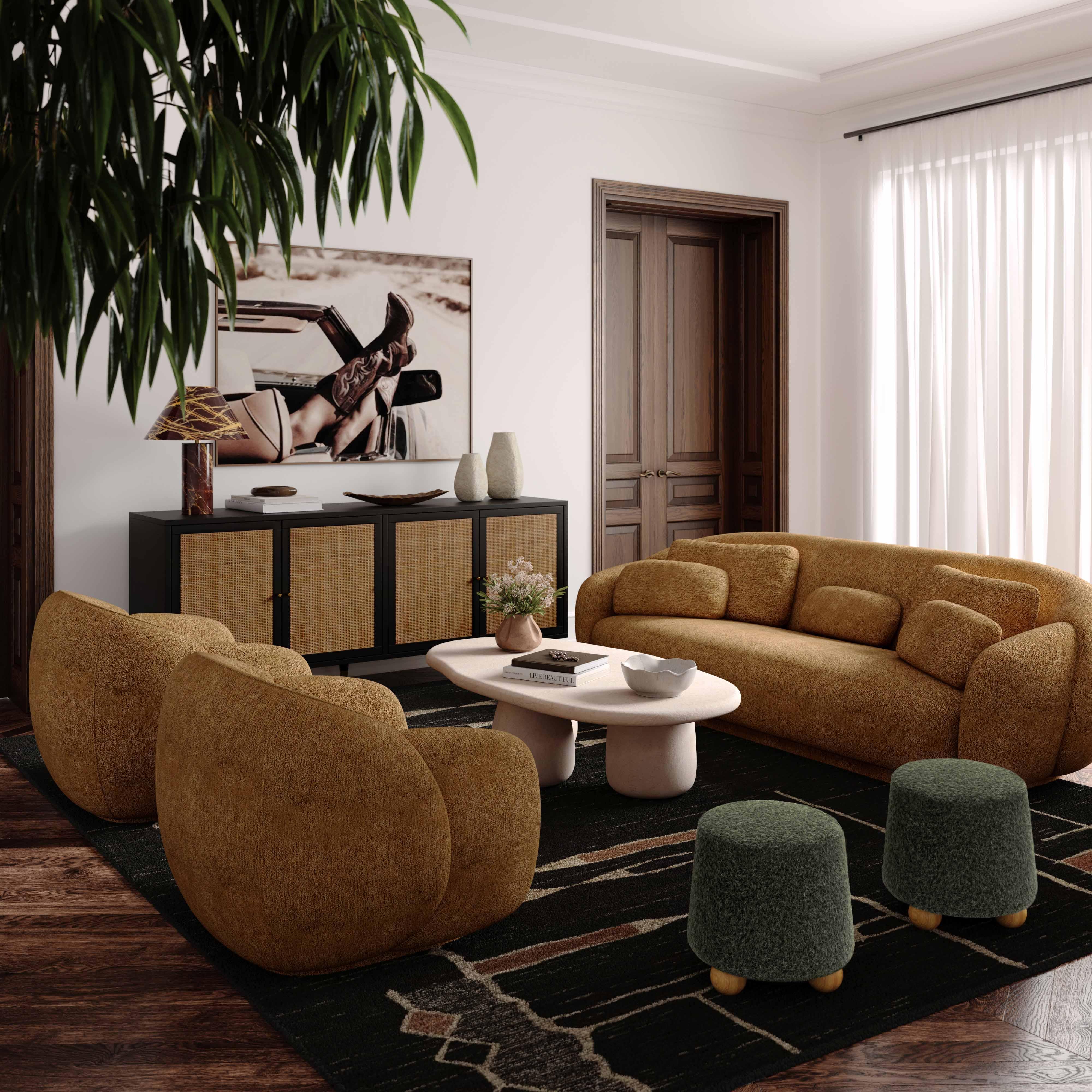 Jaine Loose Mohair Ottoman Modern Footstool Seating Furniture Forest Green