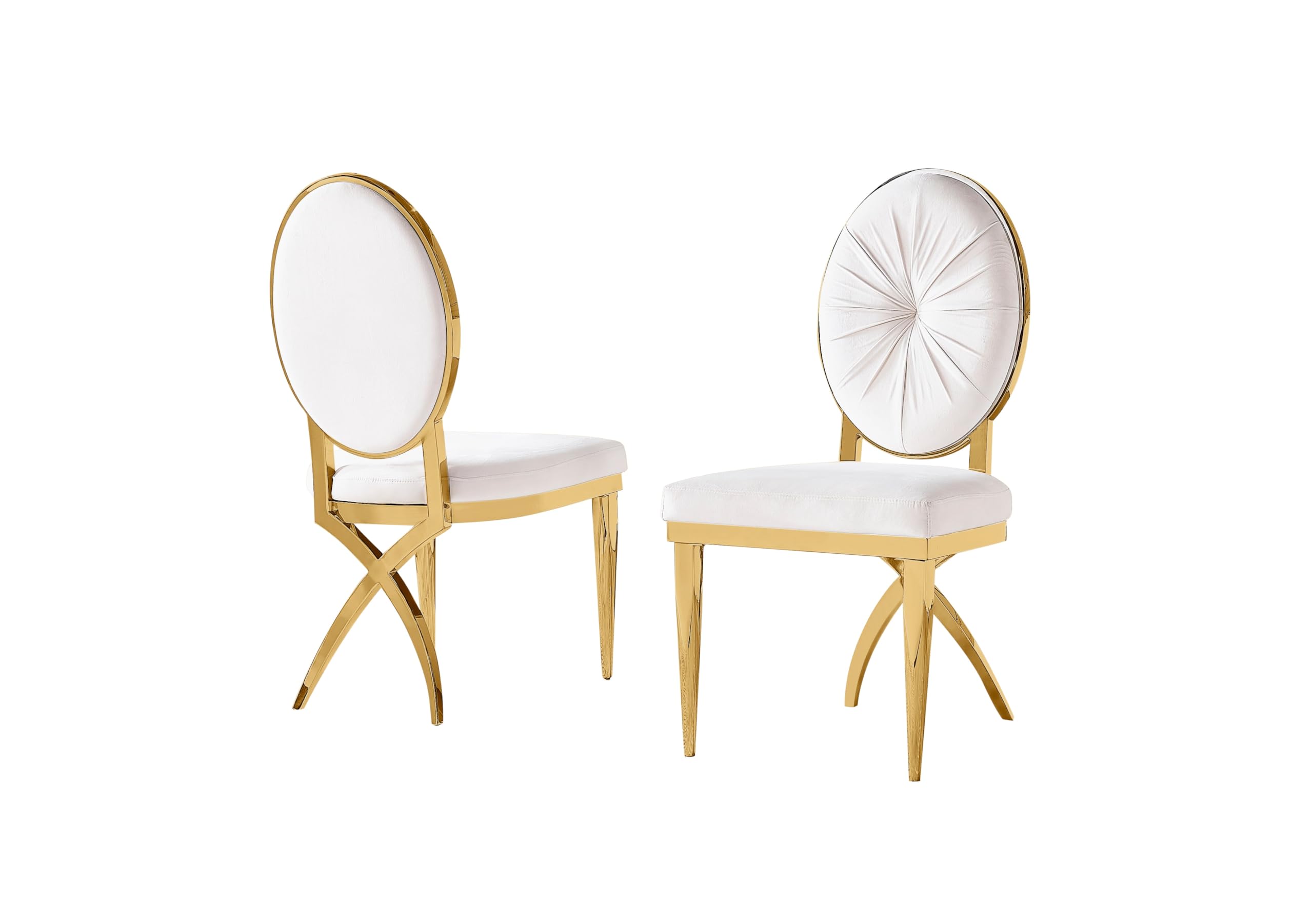 First of a Kind Luxe Velvet Dining Chairs Set of 2 - Modern Dining Room Chairs with Round Backrest & Unique Cross Legs - Bedroom Chair for Luxurious Dining Space, Cream